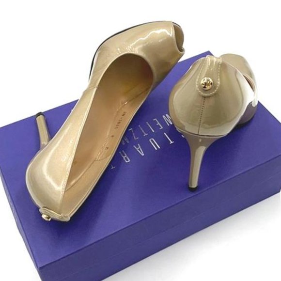Stuart Weitzman Shoes - STUART WEITZMAN Logoflame Champagne Patent Pump